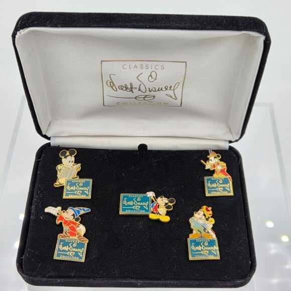 Disney Accessories - WDCC Disney Pin Set Mickey Mouse 5 Cloisonné Pins w/ Case Sorcerer Fantasia